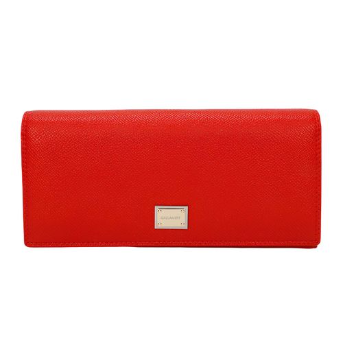 Portefeuille pour Femme Loulou Effet Grainé avec Plaque Métallique Siglée Gallantry Rouge
