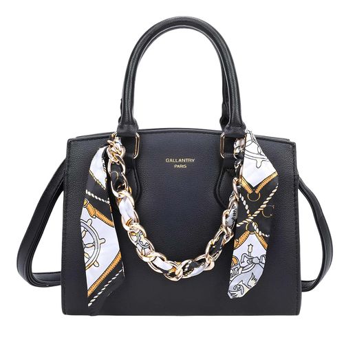 Sac à Main pour Femme à Effet Grainé avec Chaîne Décorative Dorée et Foulard Gallantry Noir