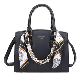 Sac à Main pour Femme à Effet Grainé avec Chaîne Décorative Dorée et Foulard Gallantry Noir