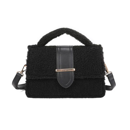 Sac Bandoulière pour Femme Peluche avec Poignée Rembourrée et Rabat à Pression Gallantry Noir