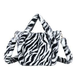 Sac à Main pour Femme Léona Douceur en Fourrure Zèbre avec Bandoulière Amovible Gallantry Blanc / Noir