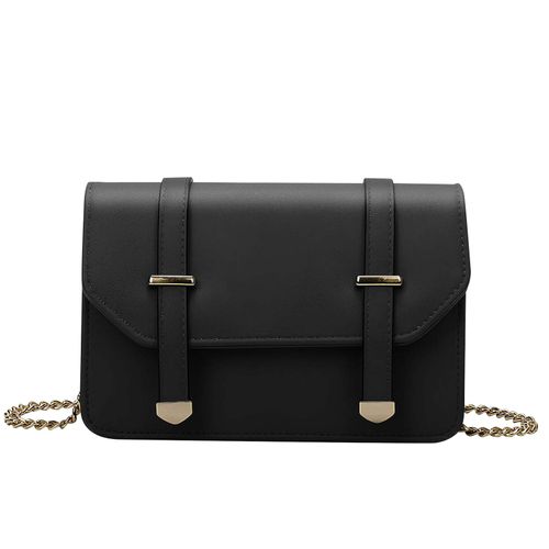 Sac Bandoulière pour Femme avec Chaîne Dorée et Rabat à Boucles Décoratives Gallantry Noir