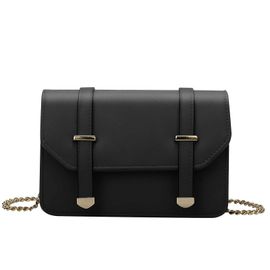 Sac Bandoulière pour Femme avec Chaîne Dorée et Rabat à Boucles Décoratives Gallantry Noir