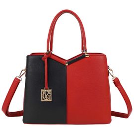 Sac à Main pour Femme Élisa Effet Grainé avec Pendentif Doré et Bandoulière Gallantry Rouge / Noir