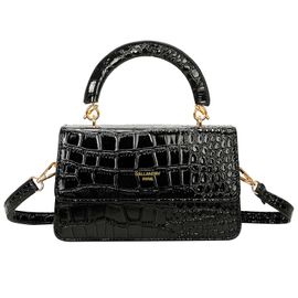 Sac à Main pour Femme Chic à Effet Croco avec Poignée Rigide et Bandoulière Gallantry Noir