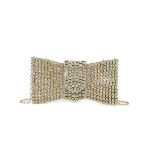 Pochette Bandoulière de Soirée pour Femme à Strass Forme N?ud Dorée