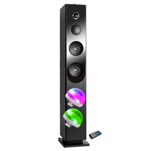 Tour de son avec lecteur CD Blacktower, Bluetooth, RADIO FM et USB, 100W , Télécommande, Jeu de lumière 2 Boules Lumières Disco