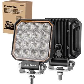 Phare de Travail LED 12V/24V EverBrite, Lot de 2 Projecteur LED Voiture 25W, 6000K, Etanche IP66, Feux de Travail LED pour SUV, Voiture, Moto, Excavateur