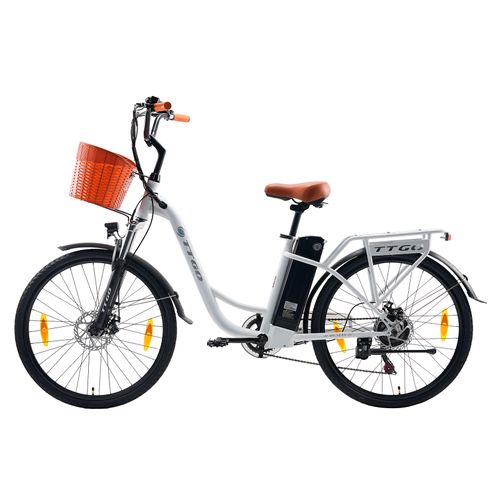 Vélo Électrique Ttgo Yy-26st - Moteur 250 W, Batterie 36 V 14,5 Ah, Autonomie 75 Km, Pneus 26 Pouces, Vitesse Maximale 25 Km/H, Suspension Avant, Freins À Disque Mécaniques - Blanc