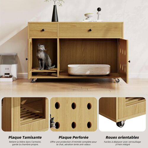 Villa Pour Chat + Armoire Litière, Meuble Animaux, Verre, Couleur Érable Jaune