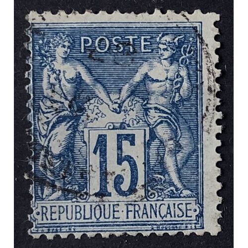 Sage 15c Bleu (Type Ii = N Sous U) (Joli N° 90) Obl - France Année 1877 - Brn83 - N34076