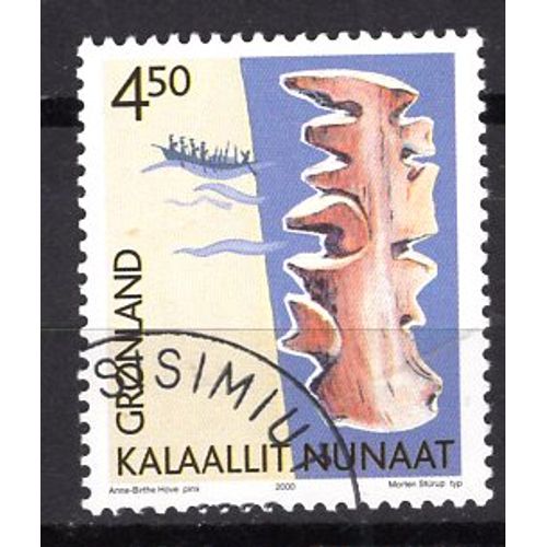 Groenland 2000 Patrimoine Culturel Carte En Bois Sculpte Yvert N° 330 Oblitere