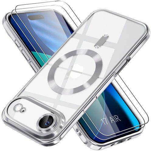 Coque + 2 Verres Trempés pour iPhone Air, Protection Antichoc Contour Argenté avec Cercle Magnétique - E.F.Connection