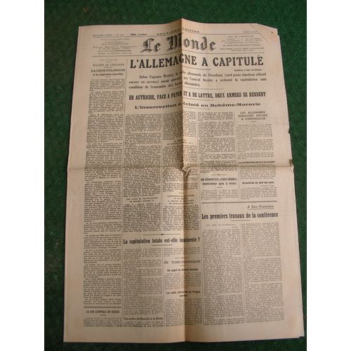 Ww2 France Journal Francais " Le Monde 8 Mai 1945 " Époque Armistice (39-45)