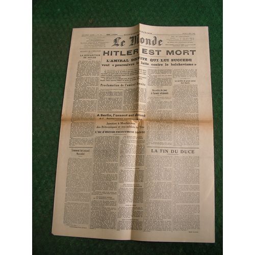 Ww2 France Journal Francais " Le Monde 3 Mai 1945 " Époque Armistice J-5 (39-45)