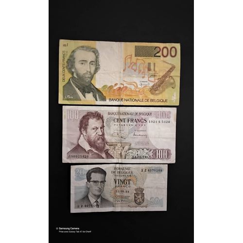 Lot De 3 Billets De Banque Belge 200fr A.Sax & 100fr L.Lombard & 20fr Roi Baudouin