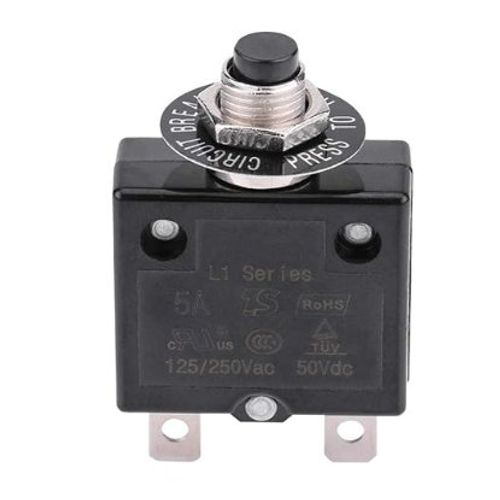 Disjoncteur 5A 8A 10A 15A 18A 20A 30A Interrupteur thermique de réinitialisation en option, 125-250V AC 50V DC Disjoncteur à bouton-poussoir de protection contre les surcharges de courant(15 ampères)