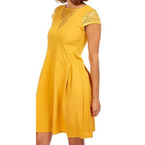 Robe Patineuse Moutarde Manche Dentelle Taille Unique