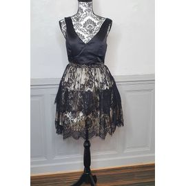 Robe Soirée Courte Noir Dentelle Noir  Haut Satiné Ceremonie Taille 40 L