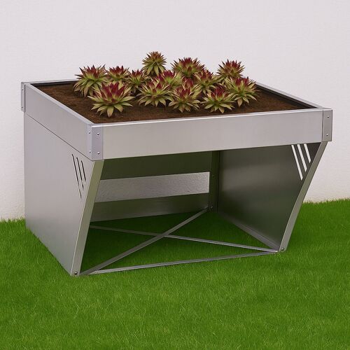 Garage Pour Robot Tondeuse Avec Bac À Plantes Hwc-P41, Toit Abri Tondeuse À Gazon Métal 40x60x70cm   Acier Inoxydable