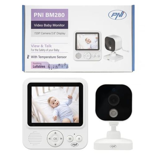 Babyphone Vidéo Pni Bm280 Écran 2,8", Sans Fil 2,4 Ghz, Température, Vox, Vision Nocturne, Zoom, Berceuses