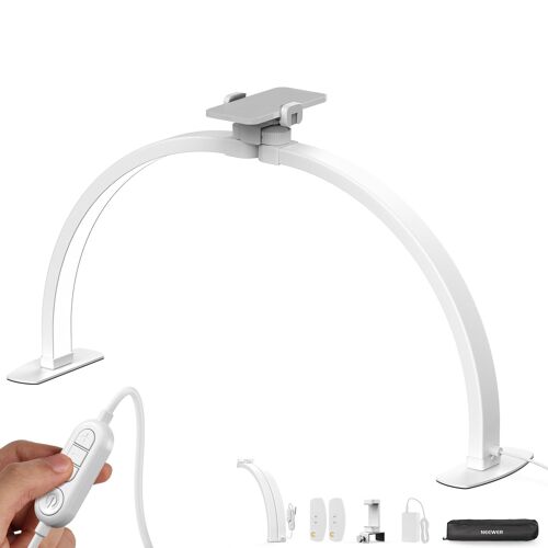 NEEWER Basics Lampe à Ongles Demi-Lune 73 cm pour Bureau, Lampe Arc Pliable 36 W pour Nail Art, Lampe LED Demi-Anneau avec Support pour téléphone, pour Maquillage, beauté, Tatouage, HM02-D