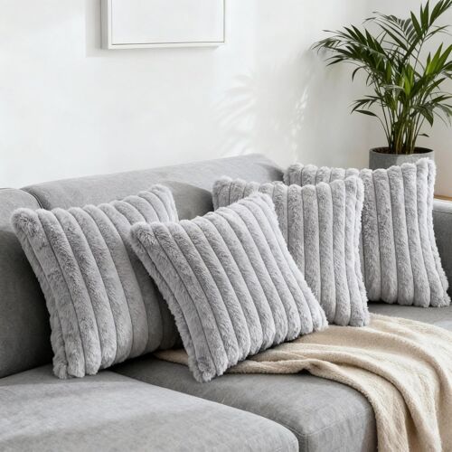 Housses De Coussin 45×45cm - Aqsacokiya - 4pcs Housses Coussin Doux En Peluche - Coussins Canapé Decoratif Pour Chambre - Gris