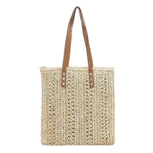 Sac à main tissé pour femme avec fermeture éclair, grande capacité, style bohème, idéal pour la plage et les vacances. Sac bandoulière.