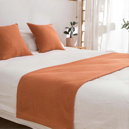Ensemble De Chemin De Lit Gaufré, Foulard De Lit Décoratif Orange Pour Lit Queen Et 2 Taies D'oreiller Pour Hôtels Et Maisons