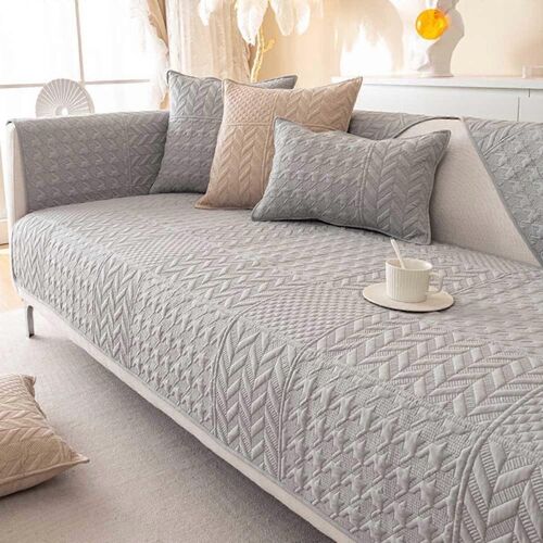 Housse de canapé d'angle en L antidérapante et lavable pour canapé 3/2/1/4 places, grise, 90 x 210 cm, protection épaisse