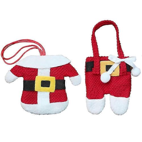 3 Ensembles De Costumes De Père Noël (Vestes Et Pantalons), Porte-Couverts, Pochettes Pour Fourchettes, Couteaux Et Cuillères.