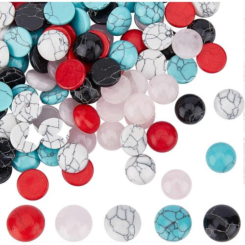 1 Boîte De 100 Cabochons De Pierres Précieuses De 12 Mm, En Quartz Rose Et Turquoise, Demi-Ronds, Pour La Création De Bijoux. Ces Cabochons, De 5 Styles Différents, Sont Parfaits Pour La Guérison De