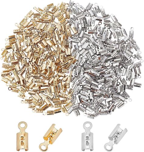 1 Boîte De 400 Embouts À Sertir Repliables Bicolores De 3 Mm Pour Cordon En Cuir Et Ruban, Idéaux Pour La Création De Bijoux, Colliers Et Autres Loisirs Créatifs.