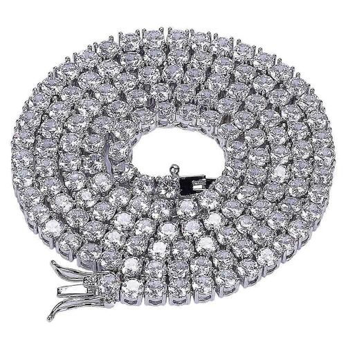 Collier Ras-De-Cou Homme Style Hip-Hop/Tennis, Plaqué Or 18 Carats, Une Rangée De Diamants Simulés De Laboratoire De 3 Et 4 Mm, Serti De Zirconiums Cubiques.