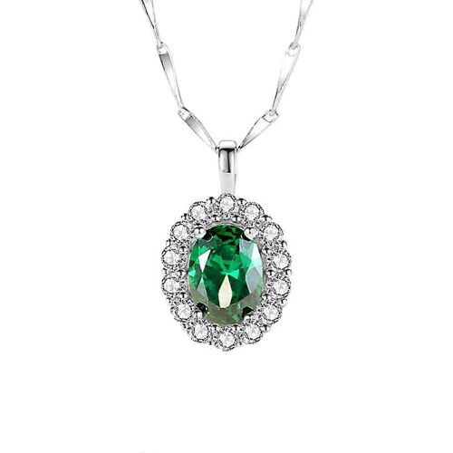 Collier Ovale En Argent Sterling 925, Zircon Émeraude, Chaîne Fine, Cadeau Pour Elle