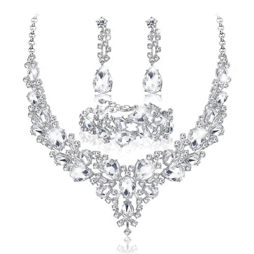Parure De Bijoux De Mariage Pour Femme, Collier En Strass Artificiels Et Boucles D'oreilles Pendantes, Bijoux Fantaisie Élégants