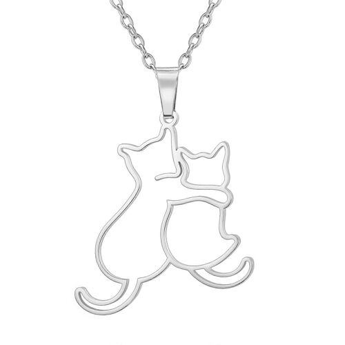 Collier Pendentif Chat Câlin En Acier Inoxydable Pour Les Amoureux Des Chats, Bijou Unisexe Représentant Des Chats À Câliner, Couleur Argent