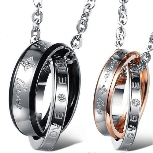 Ensemble De 2 Bagues En Acier Inoxydable Avec Zircon Cubique, Collier À Pendentif Militaire, Or Rose Et Noir, Cadeau De Noël Pour La Reine