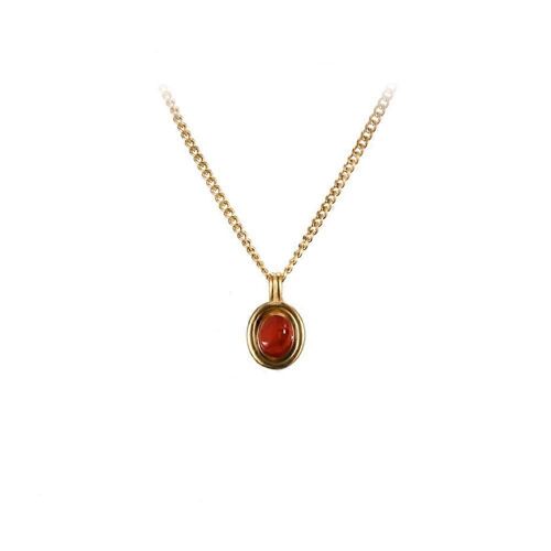 Collier Pendentif Femme Plaqué Or 18 Carats Avec Pierre Précieuse, Chaîne À Maillons Fins, Pendentifs En Rubis Et Ambre