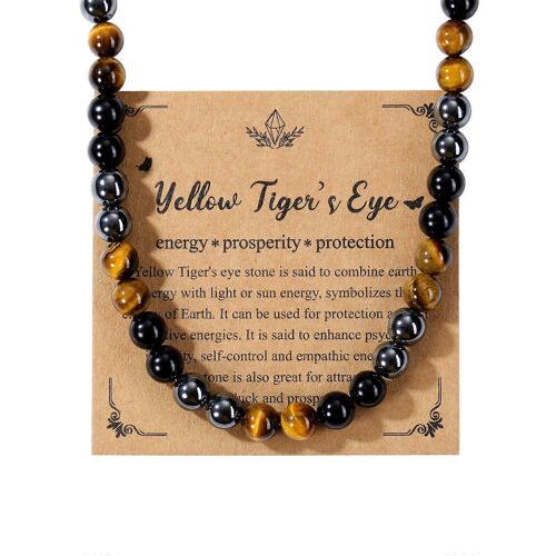 Collier Pour Homme En ?il De Tigre, Obsidienne Et Hématite, Chaîne De 6 Mm, Pierres De Guérison, Amulette, Bijou Spirituel Pour Homme Et Femme