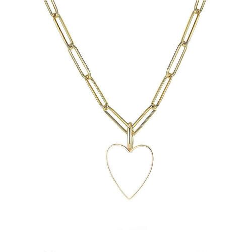 Collier C?ur Pour Femme, Bijou Tiki, Collier Délicat À Chaîne Trombone, Joli Collier C?ur Rose Promotionnel 16+2 Pouces Blanc