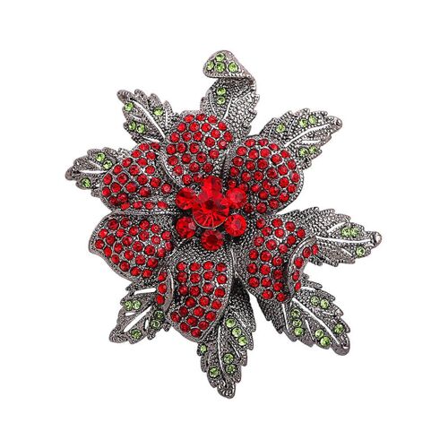 Broche Argentée À Paillettes, Ornée D'une Fleur En Cristal, Pour Foulard Ou Col - 70 Mm X 78 Mm, Bijoux En Métal Et Agate.
