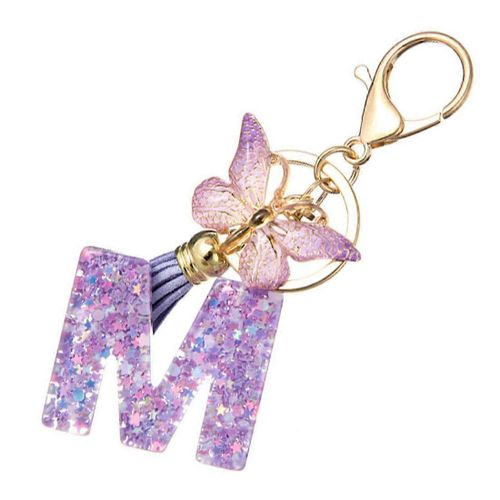 Porte-Clés Lettre M Avec Motif Papillon Pour Adolescentes - Accessoire Porte-Clés Élégant En Métal