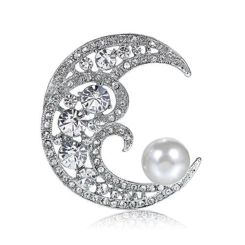 Broche En Cristal En Forme De Croissant De Lune, Ornée De Perles D'eau Douce, Bijou Du Quotidien, Design Élégant