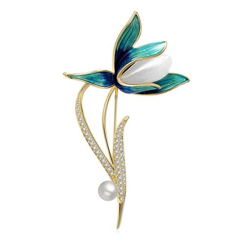 Broche Pour Femme En Émail, Motif Lotus, Élégante Broche En Strass, Bijou De Mariage, Broche Bouquet Pour Femme, Cadeau D'anniversaire, Noël, Réf. : 9244