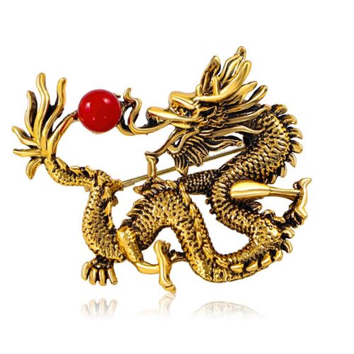 Broche Dragon Vintage, Broche Dragon Chinoise Ancienne, Épingle De Revers Exquise Pour Mariages, Fêtes, Dîners, Or