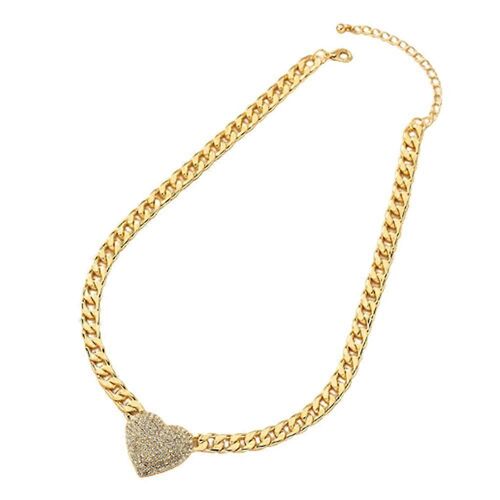 Collier Pendentif C?ur En Strass, Chaîne Épaisse Dorée, Style Punk, Bijou Pour Femme