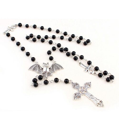 Collier Pendentif Chauve-Souris Ankh, Long Chapelet Gothique, Bijoux D'halloween, Chaîne De Pull Punk