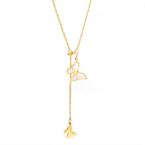 Collier Pour Femme Avec Pendentif Papillon En Zircon Et C?ur, Orné D'une Pampille De Perles. Bijou Raffiné Et Tendance.