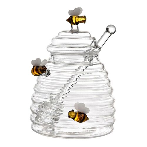 Pot À Miel Transparent Avec Cuillère Et Couvercle, Récipient À Miel En Verre Pour La Table À Manger Ou La Cuisine, 350 Ml (12 Oz).